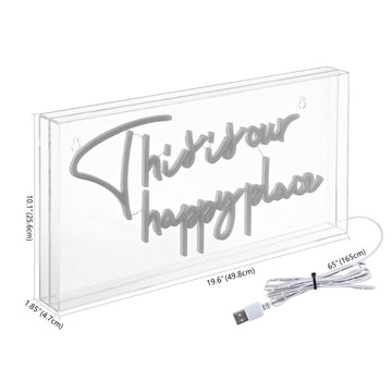 This Is Your Happy Place Contemporary Glam Acrylic Box USB Operated LED Neon Light - JONATHAN Y